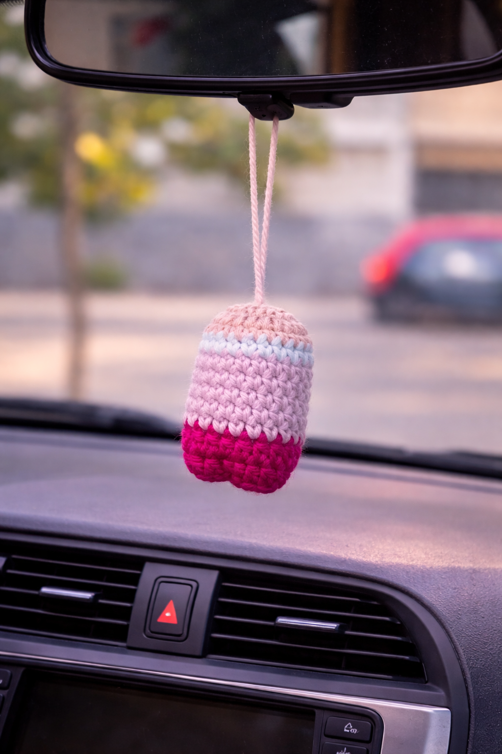 handmade crochet mini car hanging ornament – pastel pink multicolor handmade crochet mini car hanging ornament – pastel pink multicolor