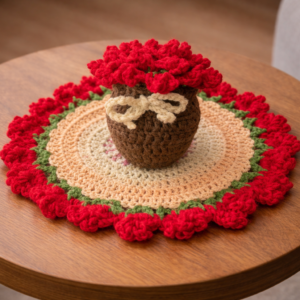 handmade crochet hand purse – blush pink with red cherry detail